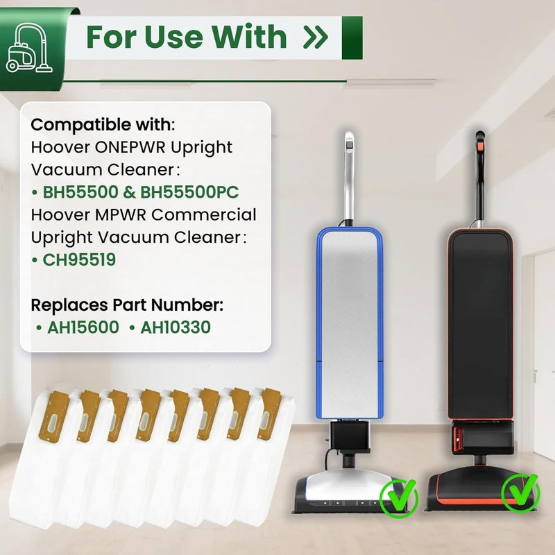 Wangenbro 8 Pack HEPA Vacuum Bags Replacement for Hoover ONEPWR Cordless Upright Vacuum Cleaner BH55500PC, BH55500 & Commercial CH95519 - Replaces Part AH15600, 5-Layer Filtration & Leak-Proof Design - Image 2